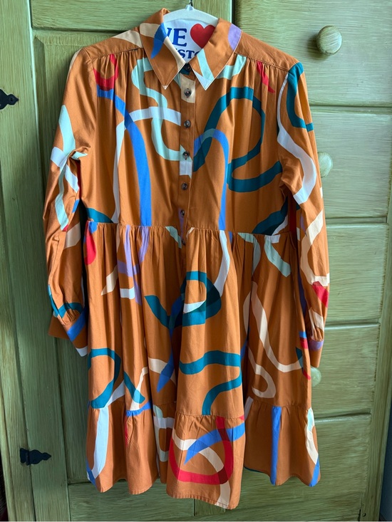 Anthropologie Dresses & Skirts - Anthropology Tiered Shirt Dress in Burnt Orange Print